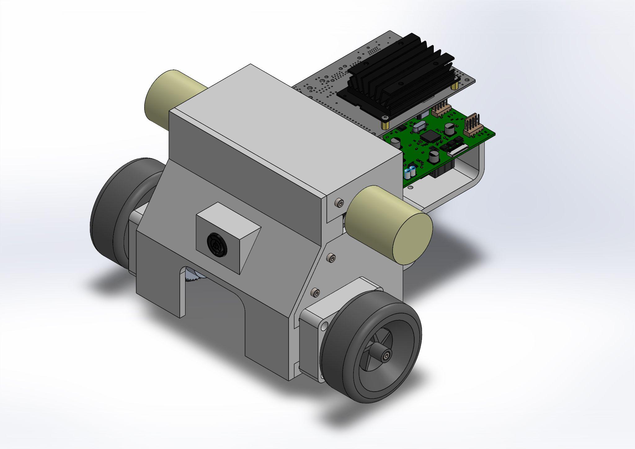 Robot CAD render showing the Jetson compute board and heatsink